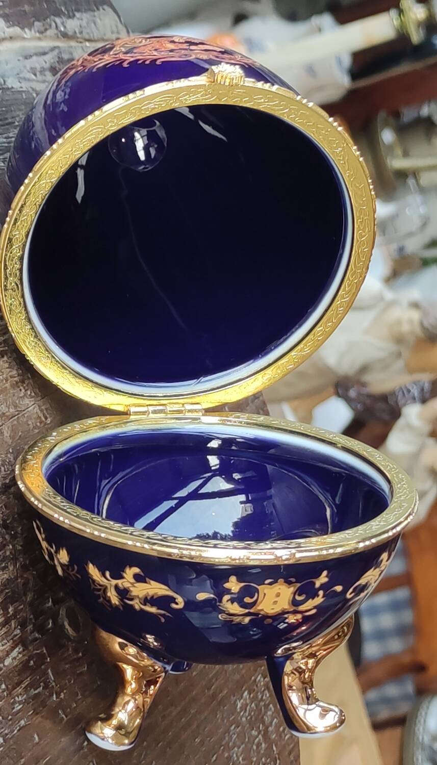 Old Large Egg Porcelain Jewelry Box Set