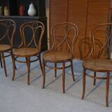 Set of 4 bentwood caned bistro chairs in beech wood, JACOB-JOSEF KOHN, 1900s