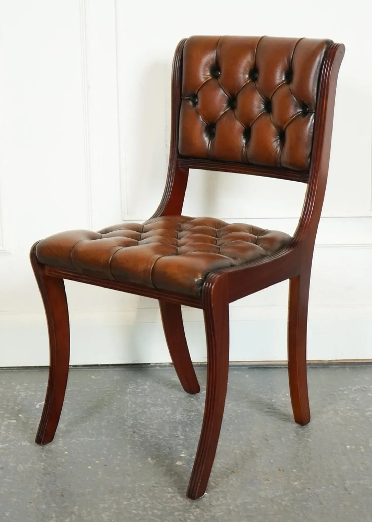 Chesterfield Leather Dining Chairs, Set of 6