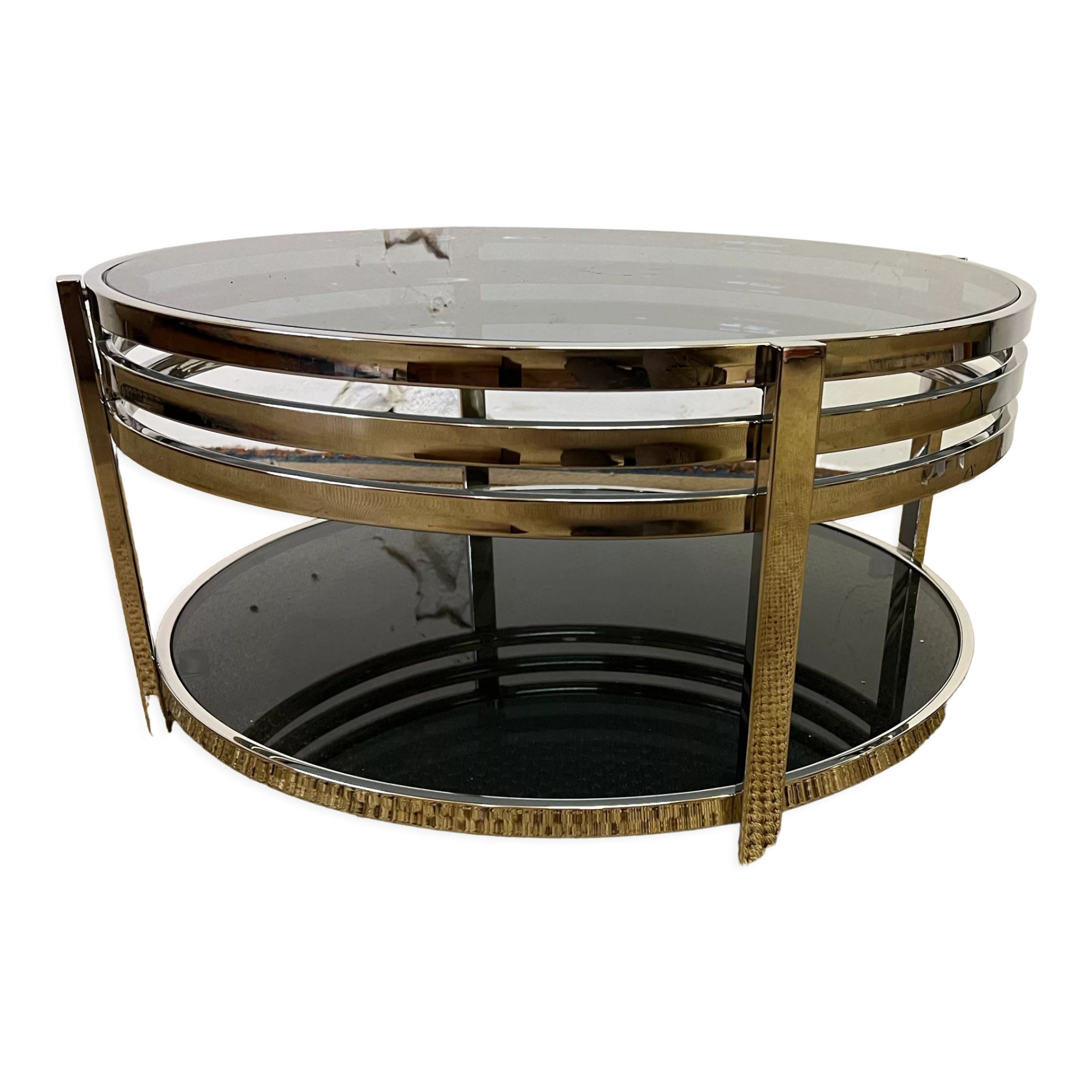 Coffee table in chromed metal and smoked glass, 1970