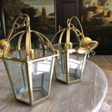 Paire de lampes lanternes laiton et verre