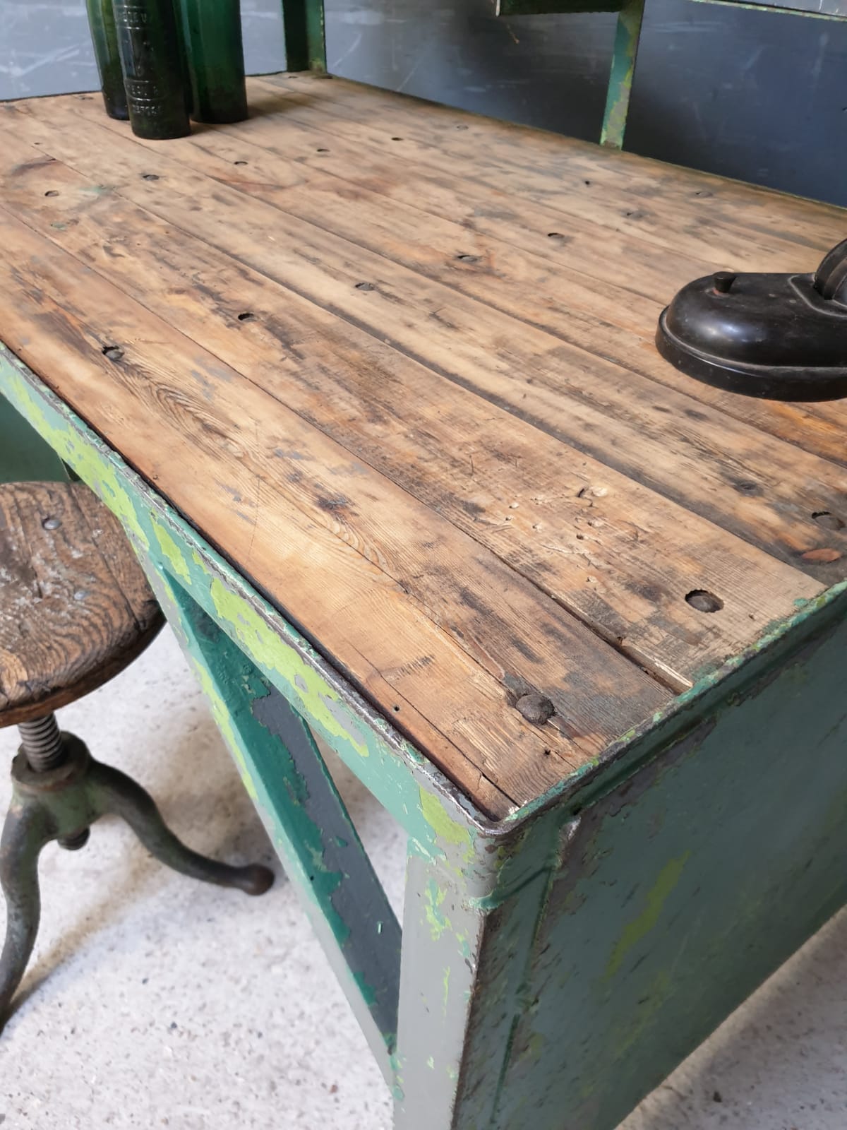 Industrial workbench, work table, desk green