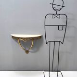 Wall-Mounted Brass Console Table with Demilune Portuguese Pink Marble Top, Italy