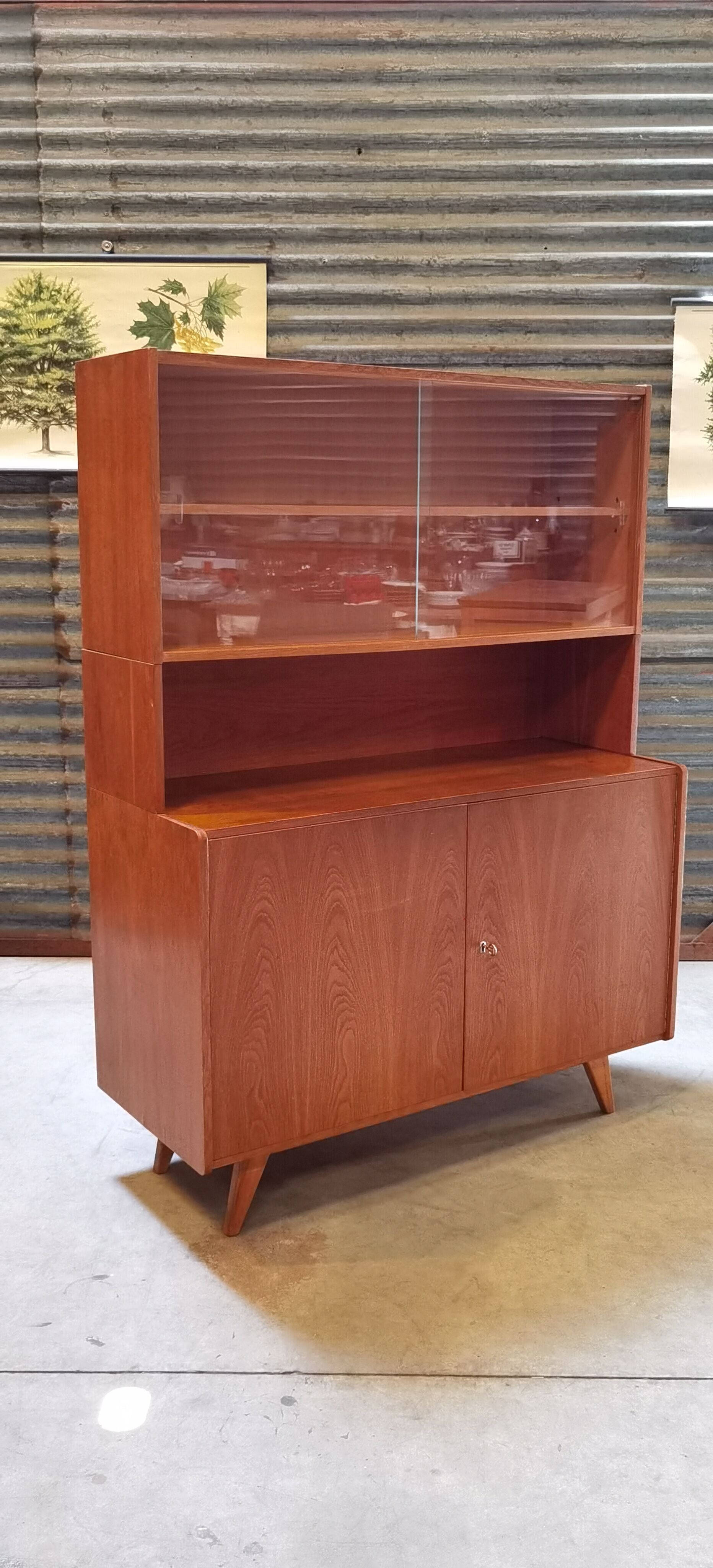 High buffet Biblitheque compass feet U 450 by Jiri Jiroutek for Interier Praha 1960