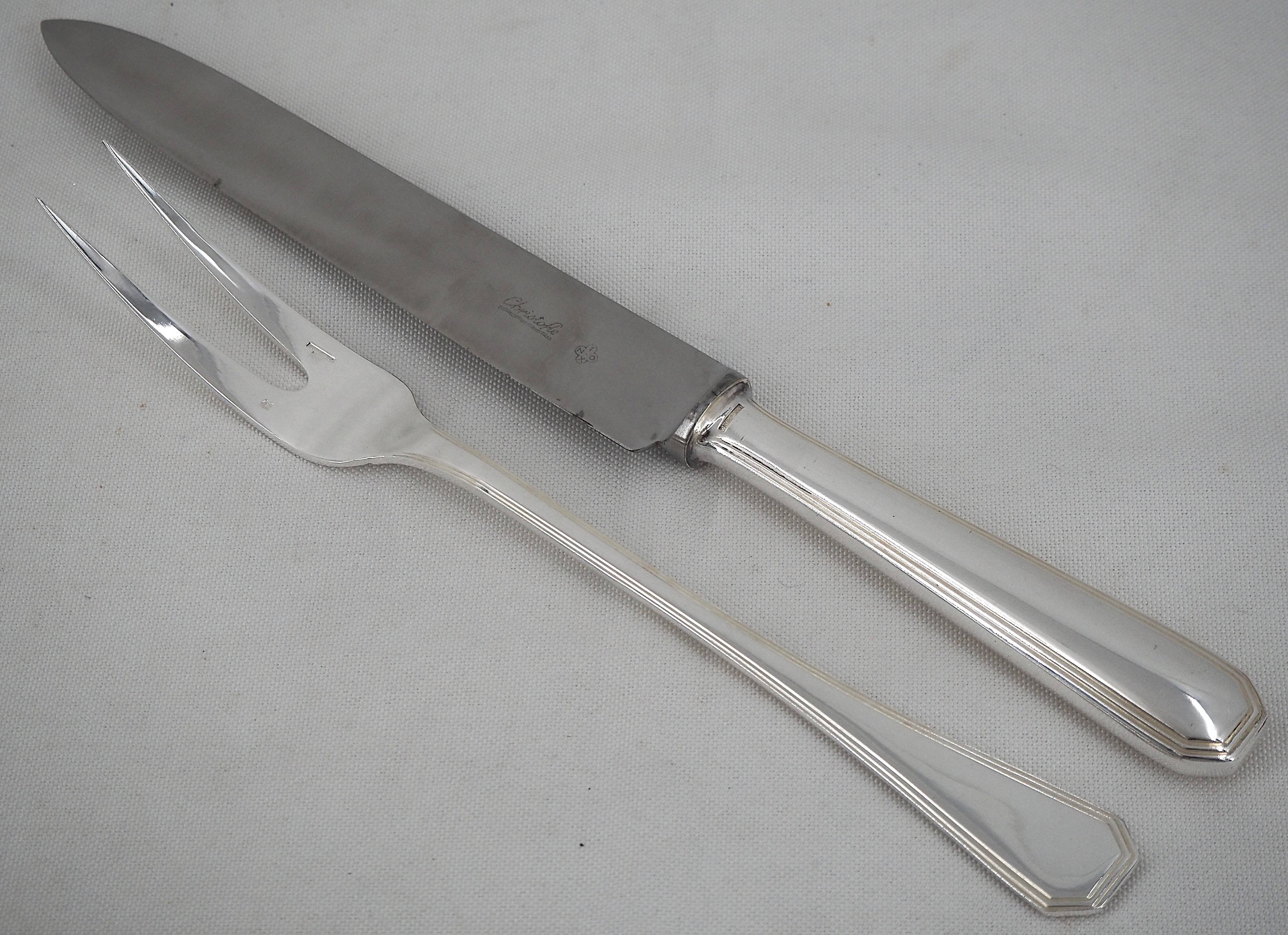 Christofle America, Art Deco, 2-piece silver-plated carving set.