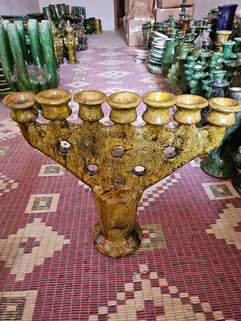 Tamegroute ceramic candelabra – moroccan artisanal 7 arm candle holder