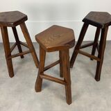 Set of 3 brutalist elm bar stools brand Aranjou