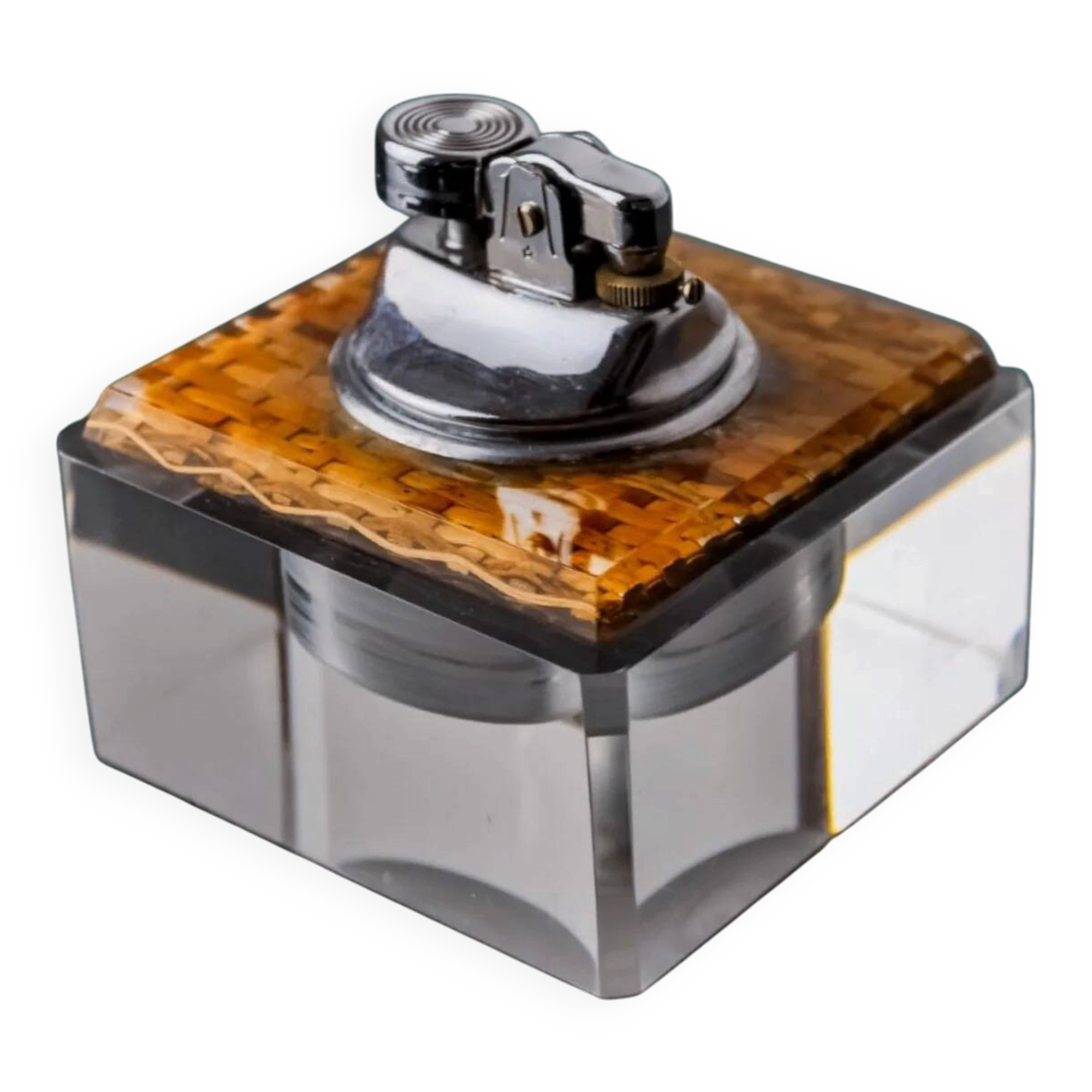 Lucite & rattan lighter, Christian Dior style, 1970s