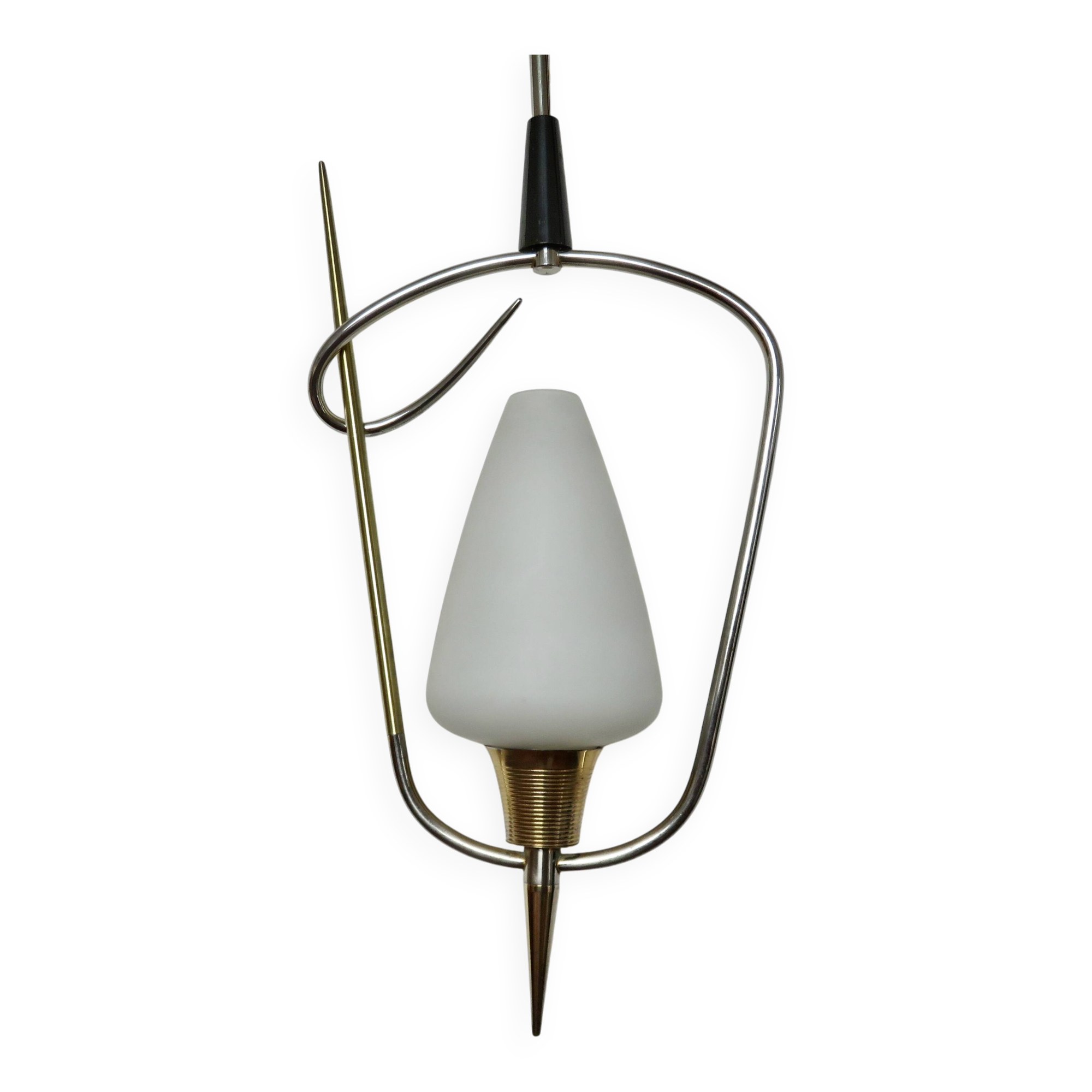 Arlus chandelier/pendant light, opaline glass and brass, 1950s or 60s, vintage