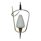 Lustre, suspension arlus, opaline et laiton, années 50 ou 60, vintage