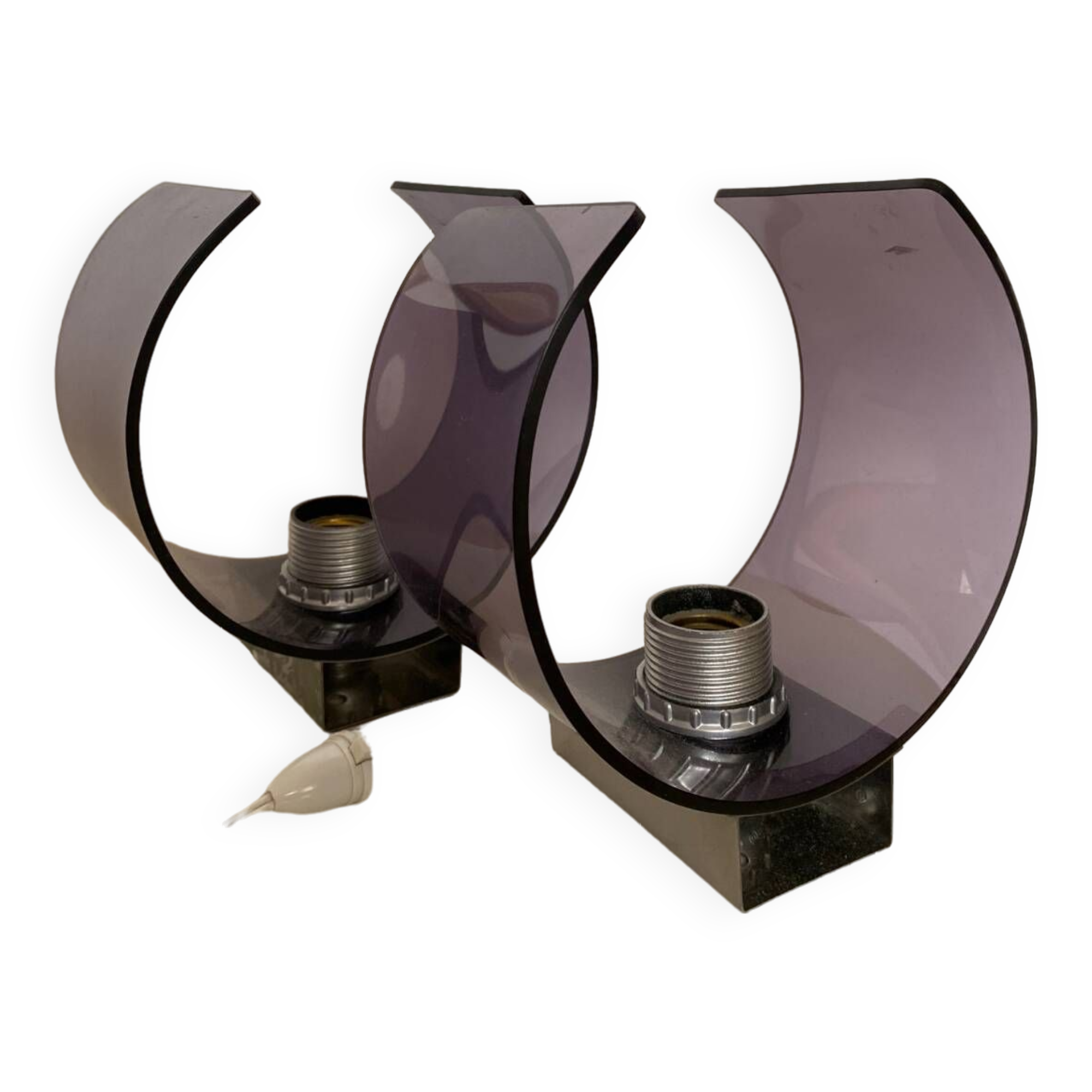 Pair of smoked plexi wall lights from the 70s
