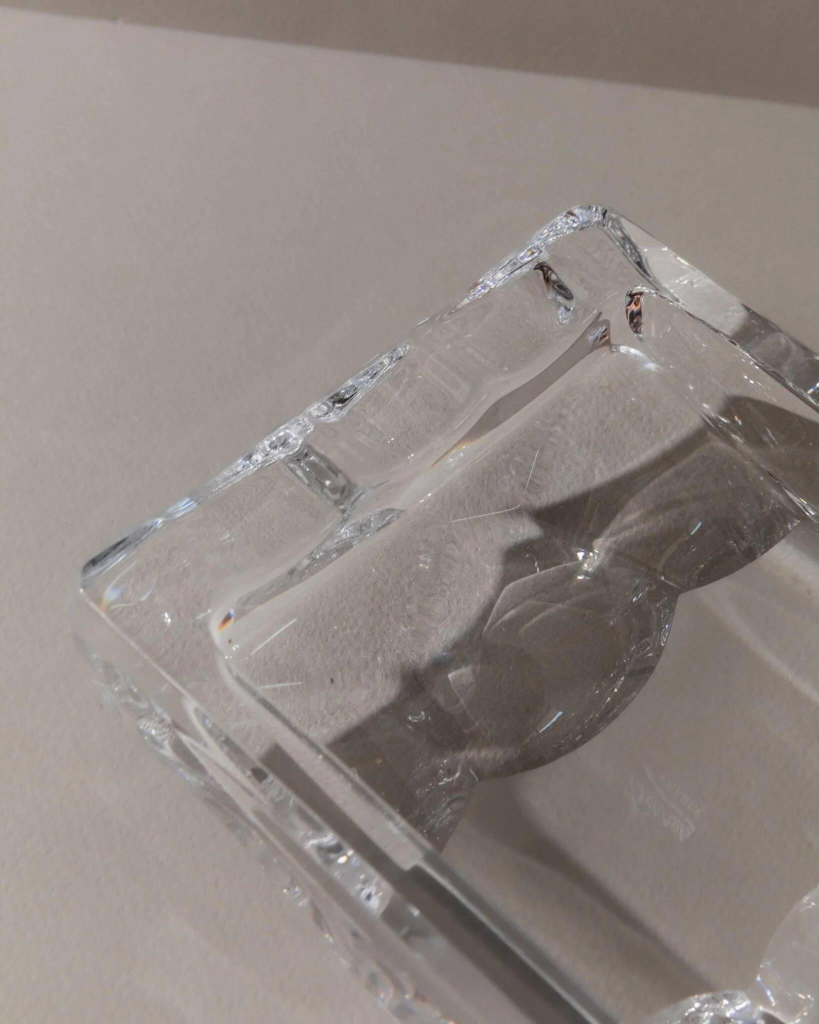 Large Vintage Clear Crystal Glass Ashtray by Sevres France - Structured Glass, 1970s French Table Decor