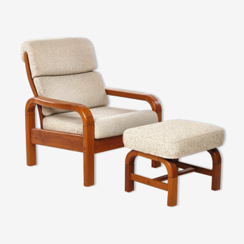 Fauteuil vintage avec tabouret en teck Danemark