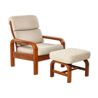 Fauteuil vintage avec tabouret en teck Danemark