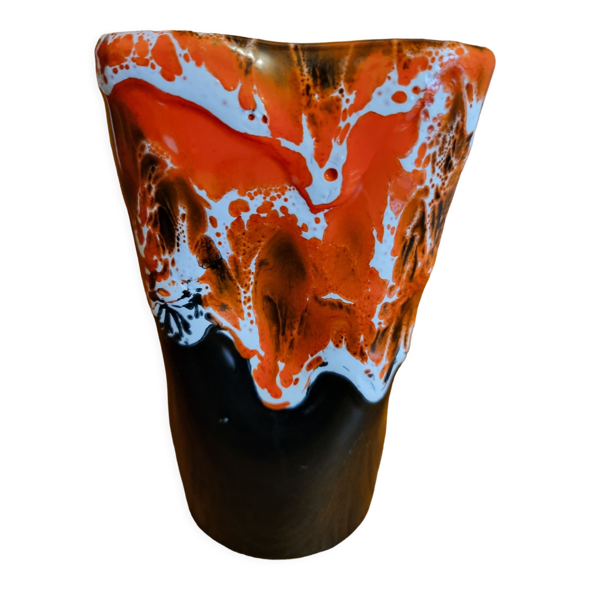 Vintage Vallauris 70s orange red and brown vase