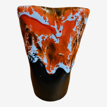 Vase Vallauris années 70 rouge orangé et marron