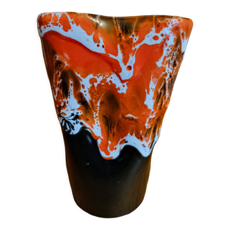 Vintage Vallauris 70s orange red and brown vase