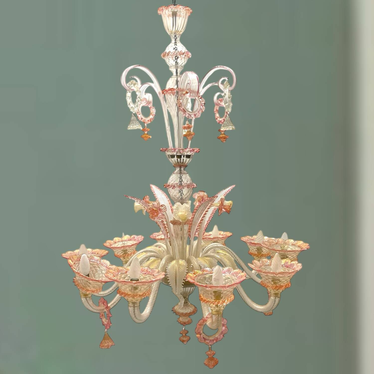 Large Venetian Pink Murano Glass Chandelier 1960’s