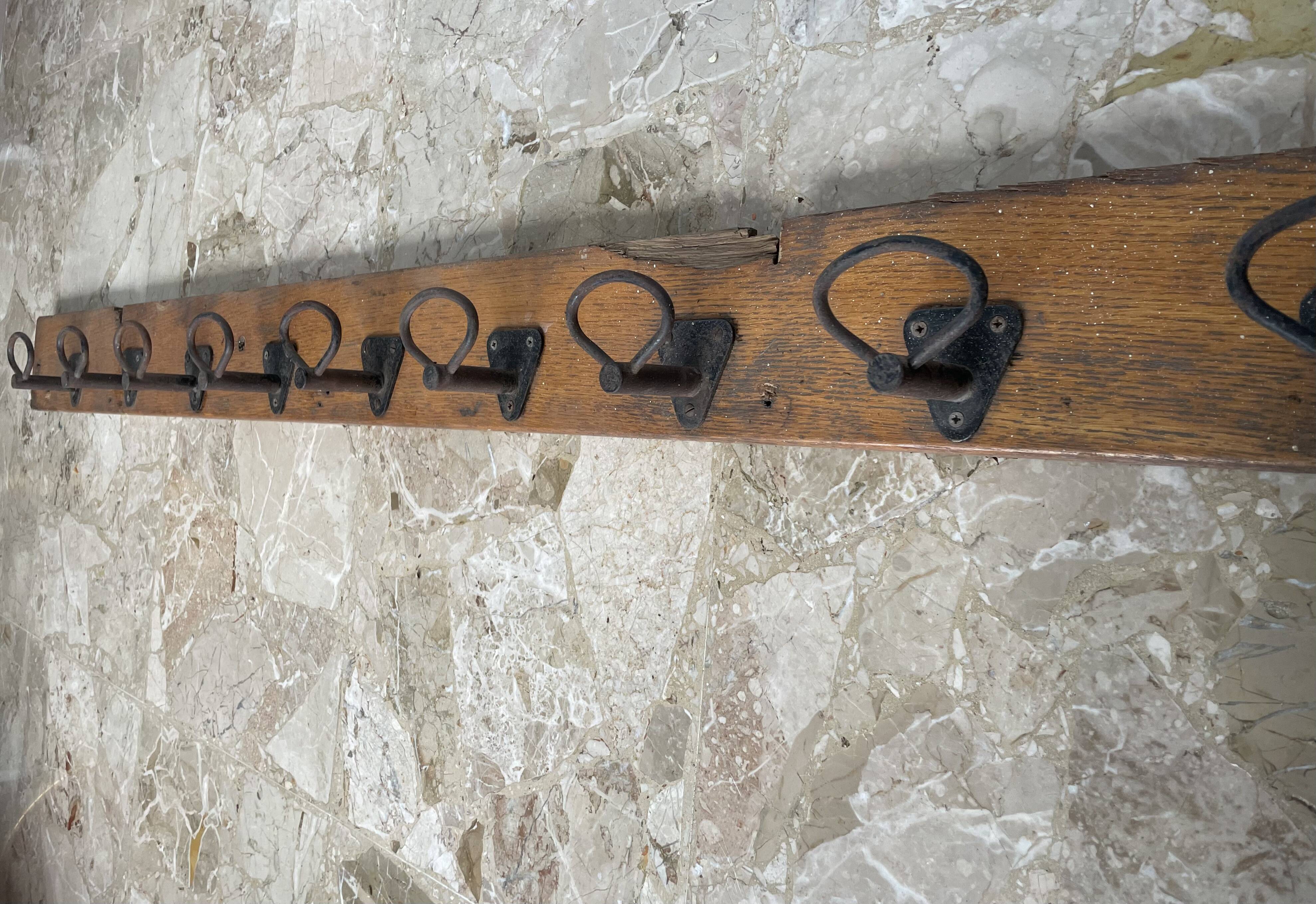 Long antique wall coat rack 186cm