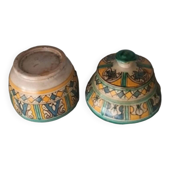 Ancienne jobbana pot a beurre 1900 faience polychrome maroc.