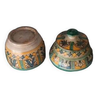 Old jobbana butter pot 1900 polychrome earthenware morocco.