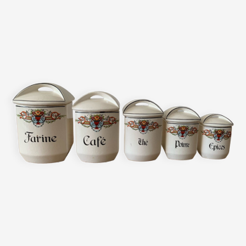 5 pots à épices en porcelaine