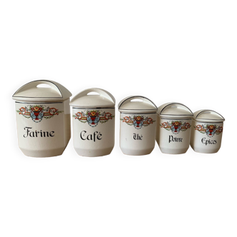 5 porcelain spice jars