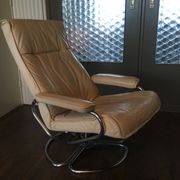 Mid-century danish leather & tubular steel swivel lounge armchair