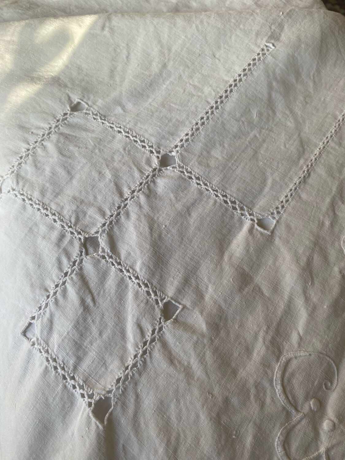 Monogrammed and embroidered castle sheet.