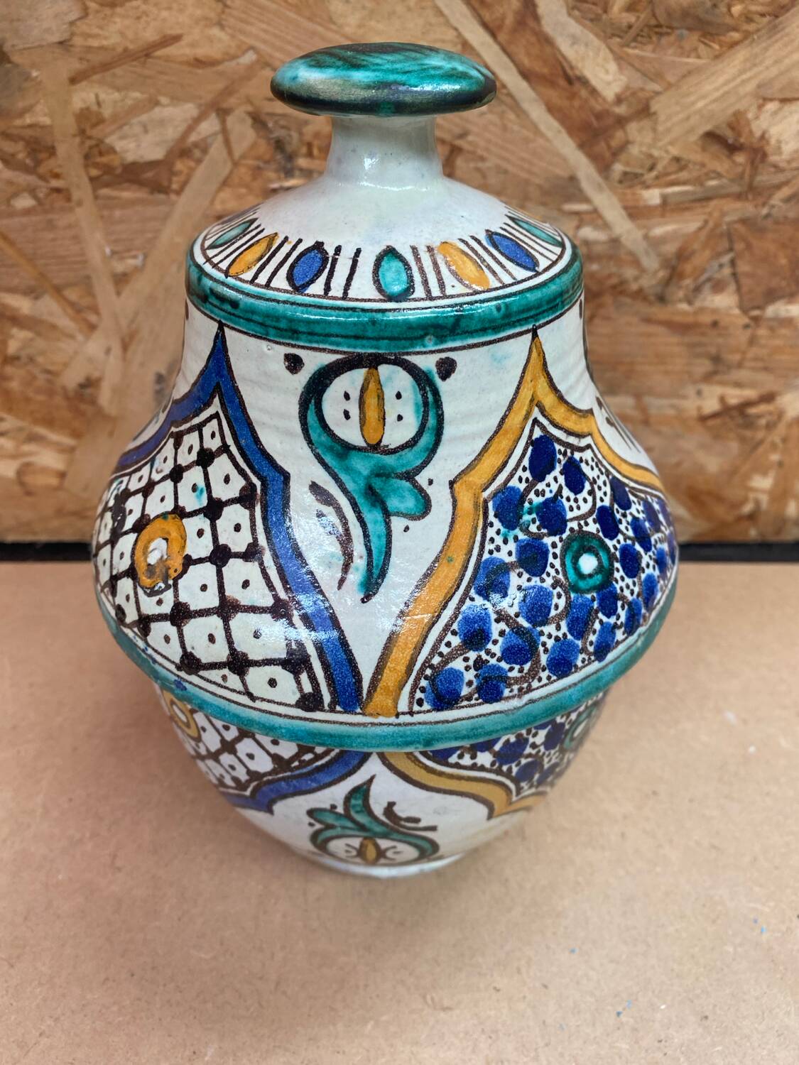 Old Butter Jar Jobbana Morocco Polychrome Earthenware XIXth Century Vintage #B082