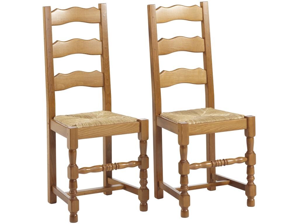 2 beech chairs and straw seat