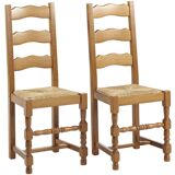 2 beech chairs and straw seat