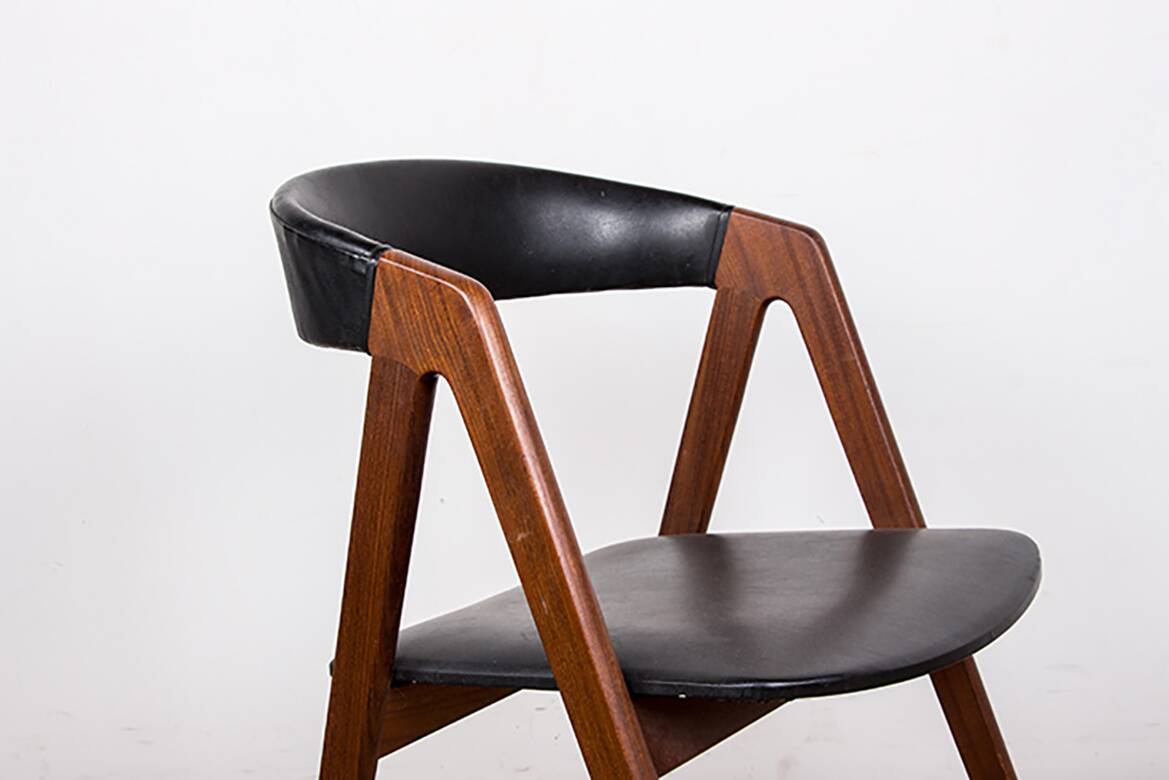 4 Danish chairs in Afromosia and skai model 205 by Thomas Harlev