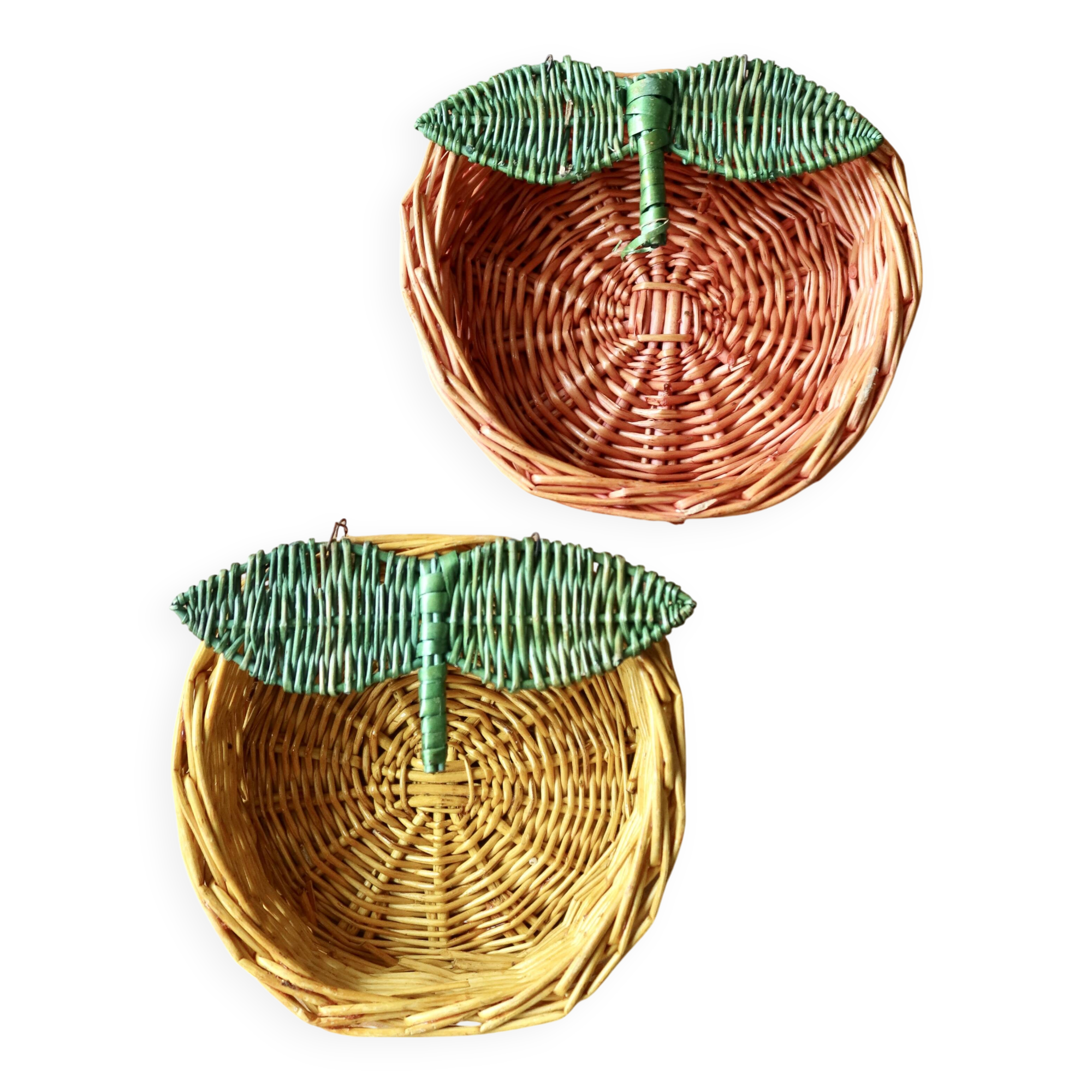Small vintage wicker baskets in the shape of orange and lemon fruit