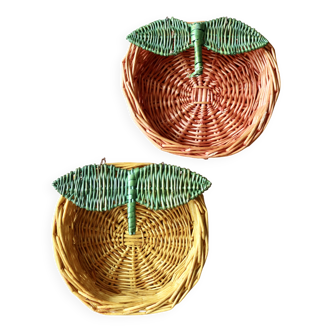 Small vintage wicker baskets in the shape of orange and lemon fruit