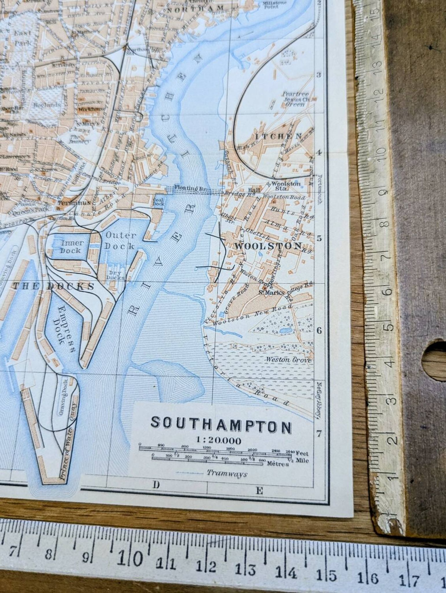Southampton, England, original map printed in 1913.