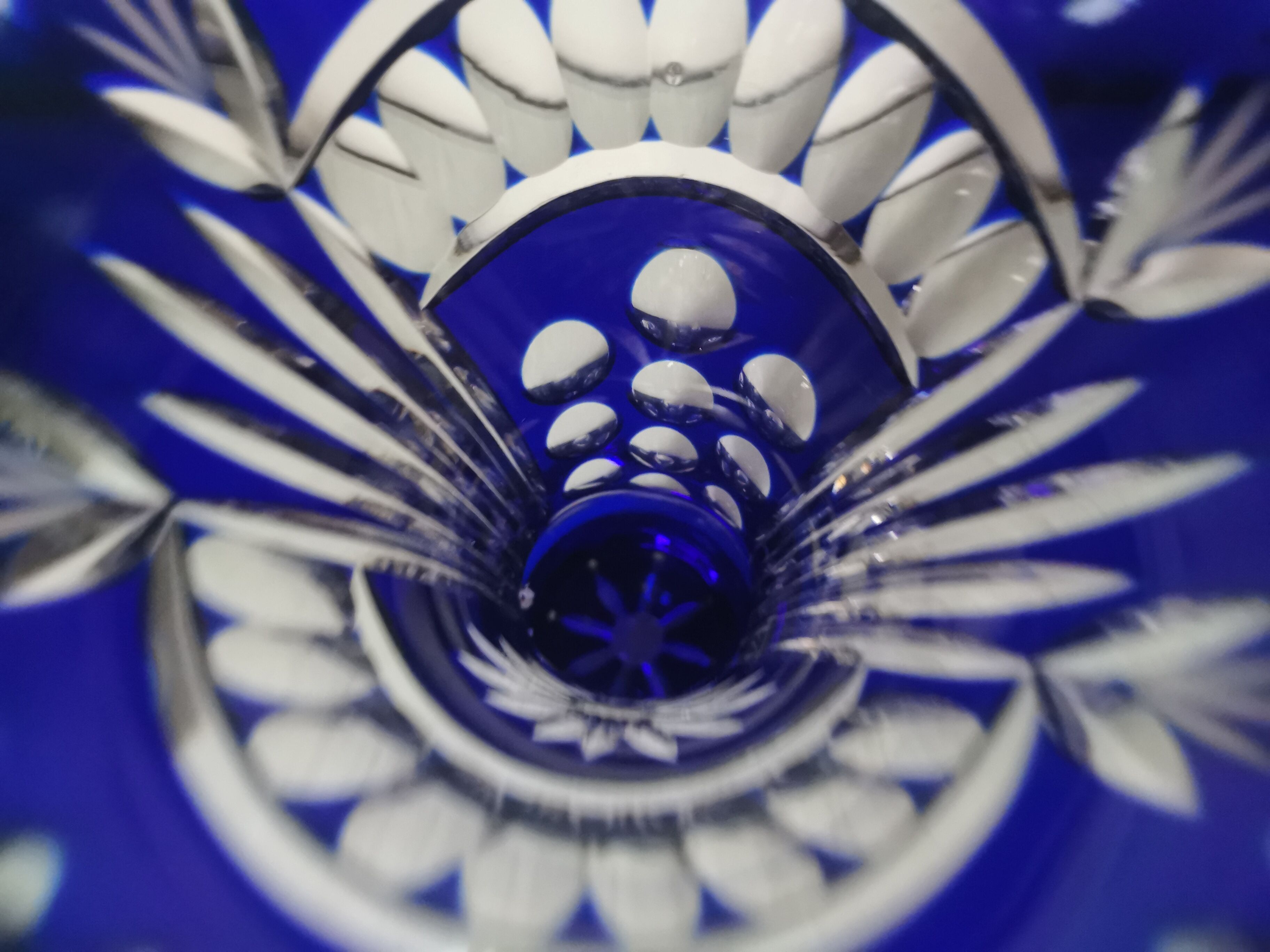 Blue cut crystal vase