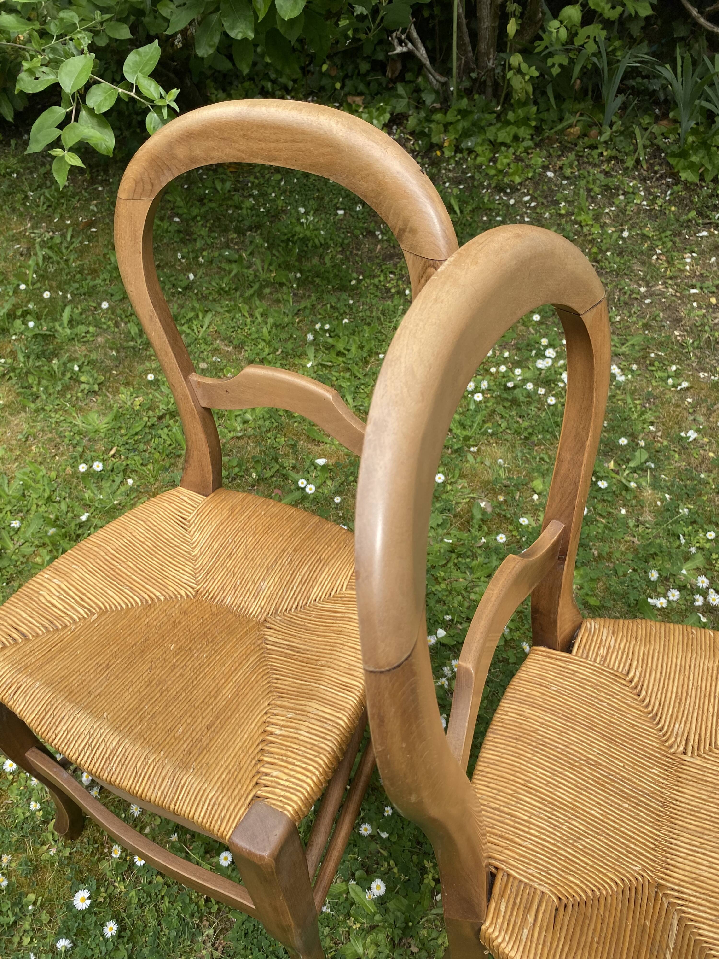 Deux chaises paillées création artisanale années 80