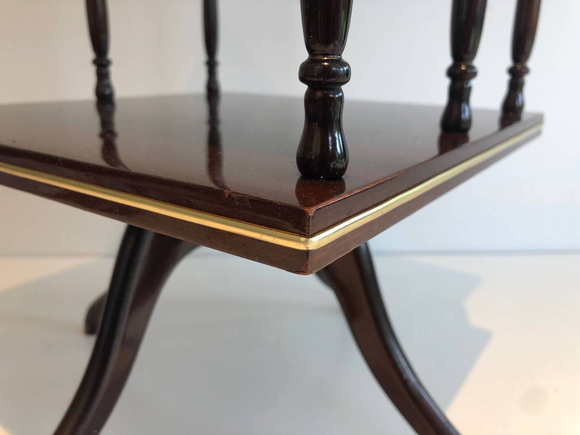 Rotating Table with Two Mahogany and Brass Platforms with Turned Columns.