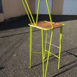 Pair of stools high bar stools leather and acidulous green metal