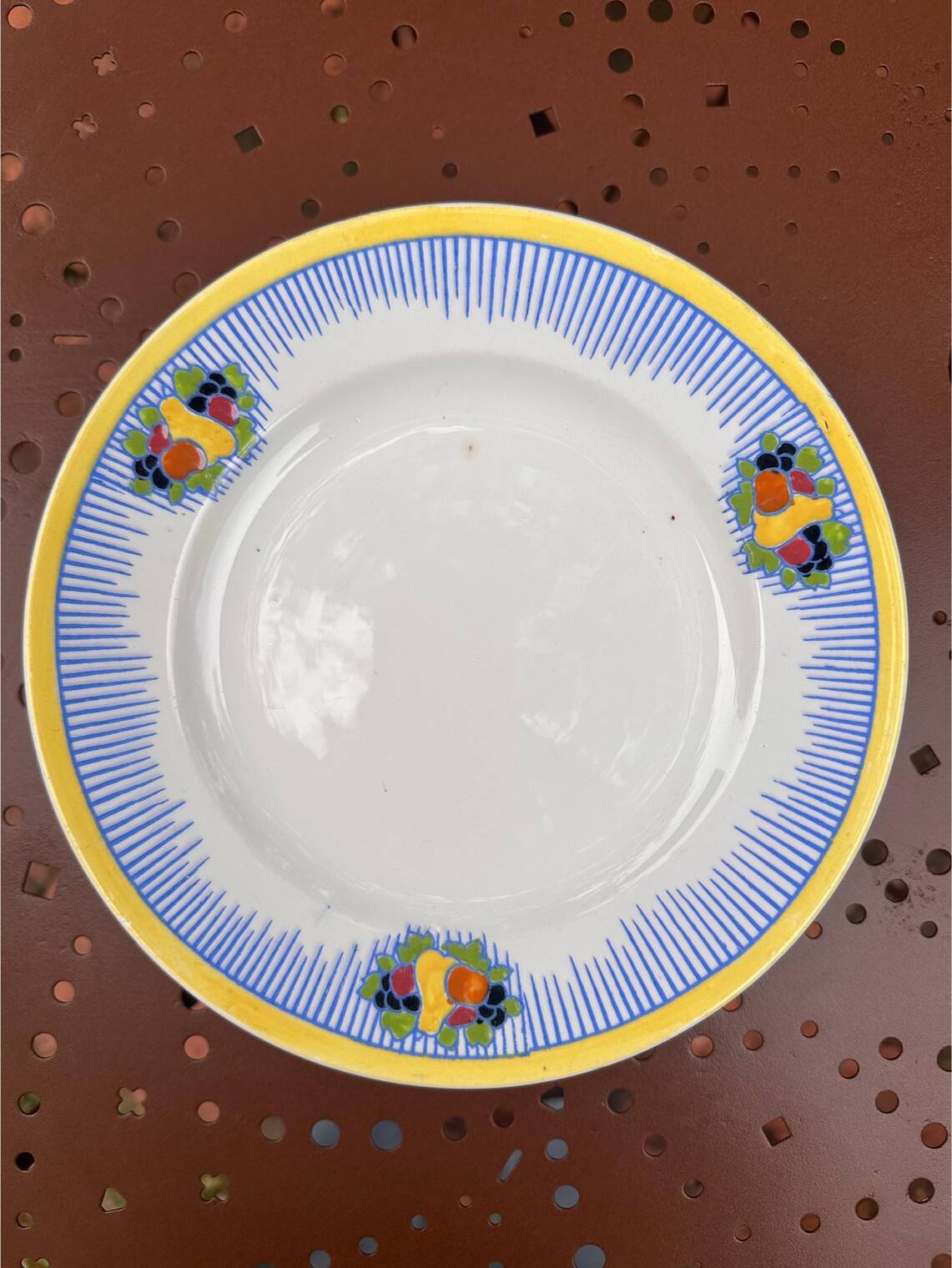Dish on Pedestal Boch Frères La Louvière - Fruit & Stripes Decor - Art D