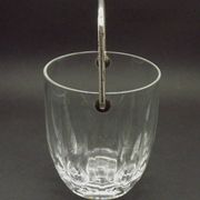 Vintage French heavy cut glass ice bucket with silver metal carry handle 4504.