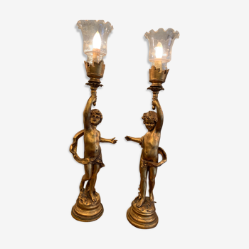 Paire de lampes en bois dorés des années 1960