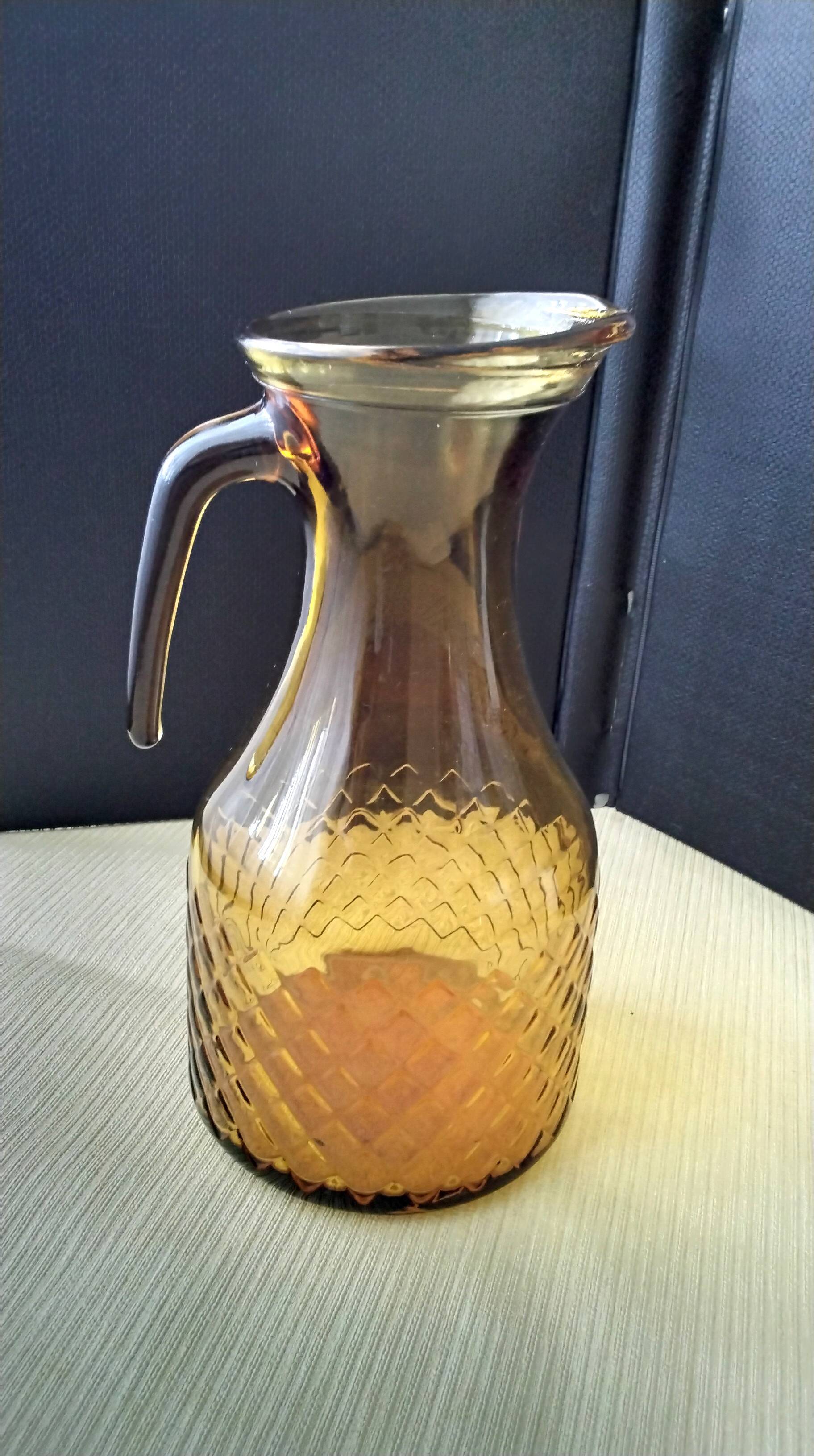 Water carafe, vintage amber glass jug