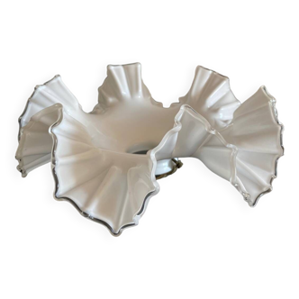 White opaline pendant light with ruffles