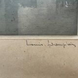 Old engraving The Two Towers signed Dauphin early 20th century