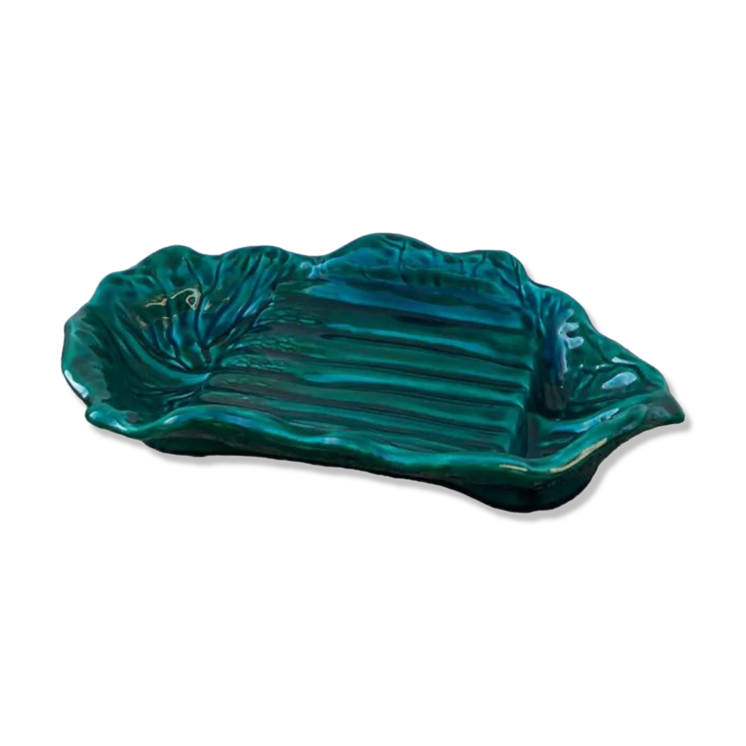 Vallauris dish in vintage asparagus green ceramic slip