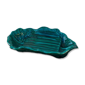 Plat Vallauris en barbotine céramique vert asperges vintage