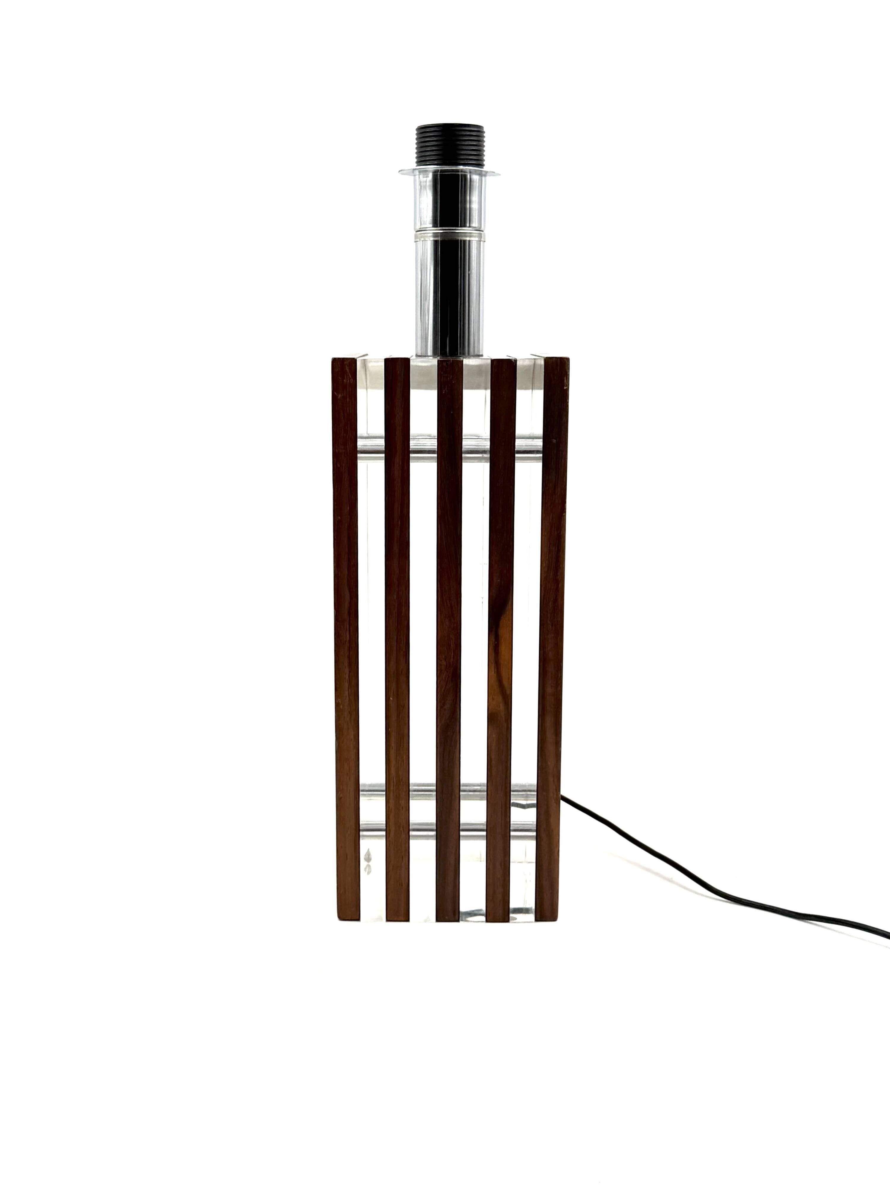 Hollywood regency wood and lucite table lamp base, Italy, 1970s