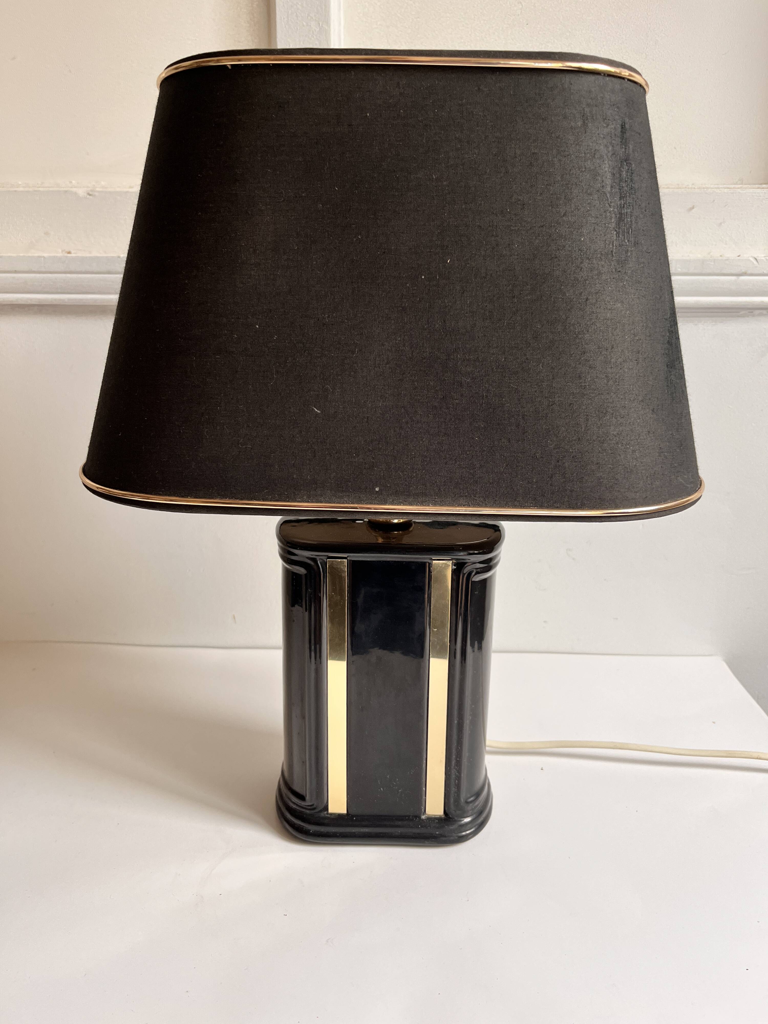 Lampe céramique noir et doré